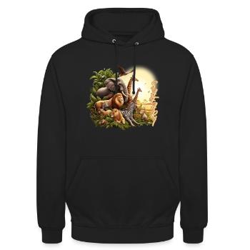 Safari Serengeti Savannah Faune Afrique - Sweat-shirt à capuche unisexe - noir - Devant - Alina (178cm) & Michal (187cm)