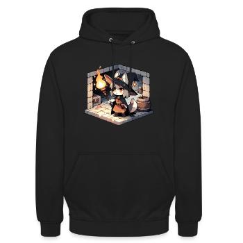Cat Witch in Dungeon - Unisex Hoodie - Schwarz - Vorne - Alina (178cm) & Michal (187cm)