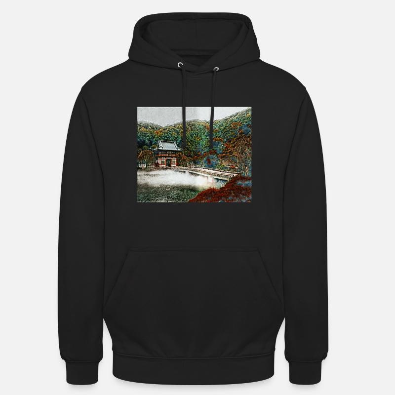 Temple dans la forêt - Sweat-shirt à capuche unisexe - noir