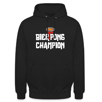 Bier Pong Champion – Geschenk für Trinkspiel-Fans - Unisex Hoodie - Schwarz - Vorne - Alina (178cm) & Michal (187cm)
