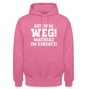 Mathias Lustiger Spruch Vorname Name Mathias - Unisex Hoodie - Pink - Vorne - Alina (178cm) & Michal (187cm)