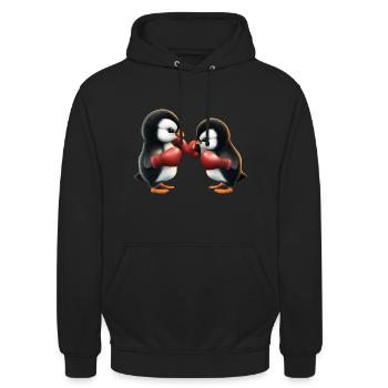 Penguin Boxing Match - Unisex Hoodie - black - Front - Alina (178cm) & Michal (187cm)