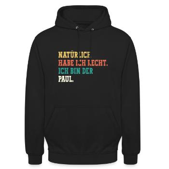 Paul Lustiger Spruch Vorname Name Paul - Unisex Hoodie - Schwarz - Vorne - Alina (178cm) & Michal (187cm)