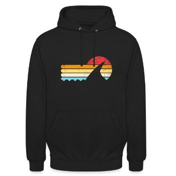 Haifischflosse Retro Sonnenuntergang Vintage Haifi - Unisex Hoodie - Schwarz - Vorne - Alina (178cm) & Michal (187cm)