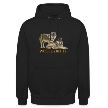 Wolf ja Bitte - Unisex Hoodie - Schwarz - Vorne - Alina (178cm) & Michal (187cm)