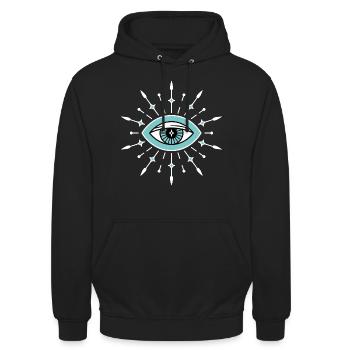 Symbole esthétique du mauvais œil - Sweat-shirt à capuche unisexe - noir - Devant - Alina (178cm) & Michal (187cm)