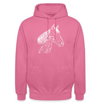 Pferd,Hund und Katze - Unisex Hoodie - Pink - Vorne - Alina (178cm) & Michal (187cm)