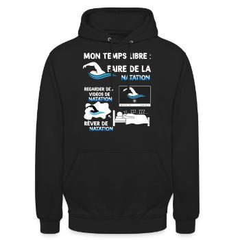Natation, mon temps libre passionnant, idée cadeau - Sweat-shirt à capuche unisexe - noir - Devant - Alina (178cm) & Michal (187cm)