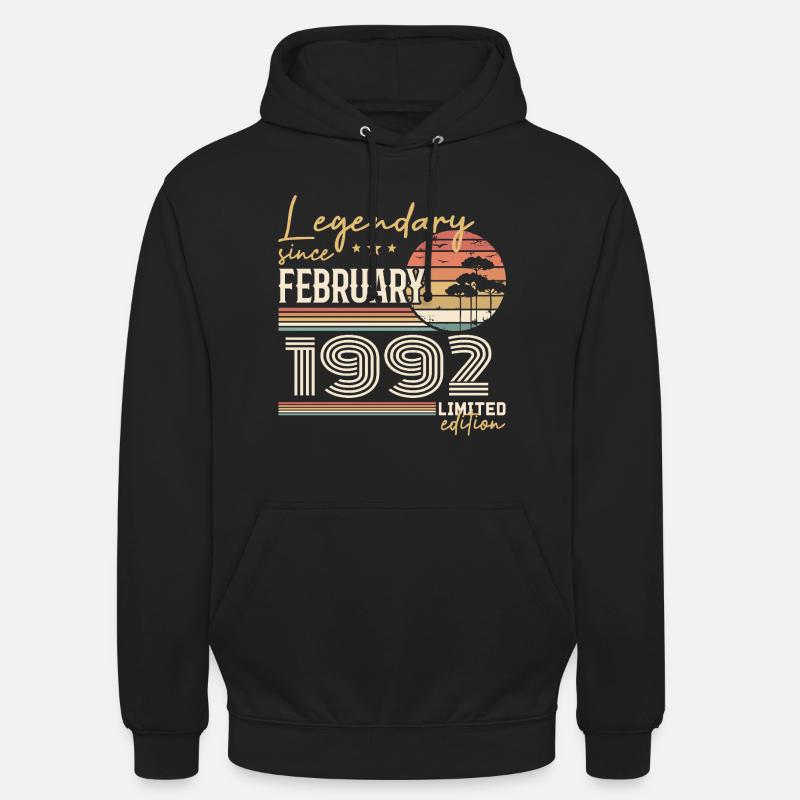 Février 1992 anniversaire 1992 légendes Février - Sweat-shirt à capuche unisexe - noir