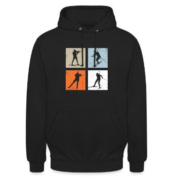 Biathlon Vintage Wintersport - Unisex Hoodie - Schwarz - Vorne - Alina (178cm) & Michal (187cm)