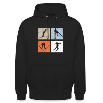 Skispringen Vintage Wintersport - Unisex Hoodie - Schwarz - Vorne - Alina (178cm) & Michal (187cm)