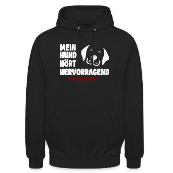 Mein Hund hört hervorragend es ist ihm nur egal - Unisex Hoodie - Schwarz - Vorne - Alina (178cm) & Michal (187cm)