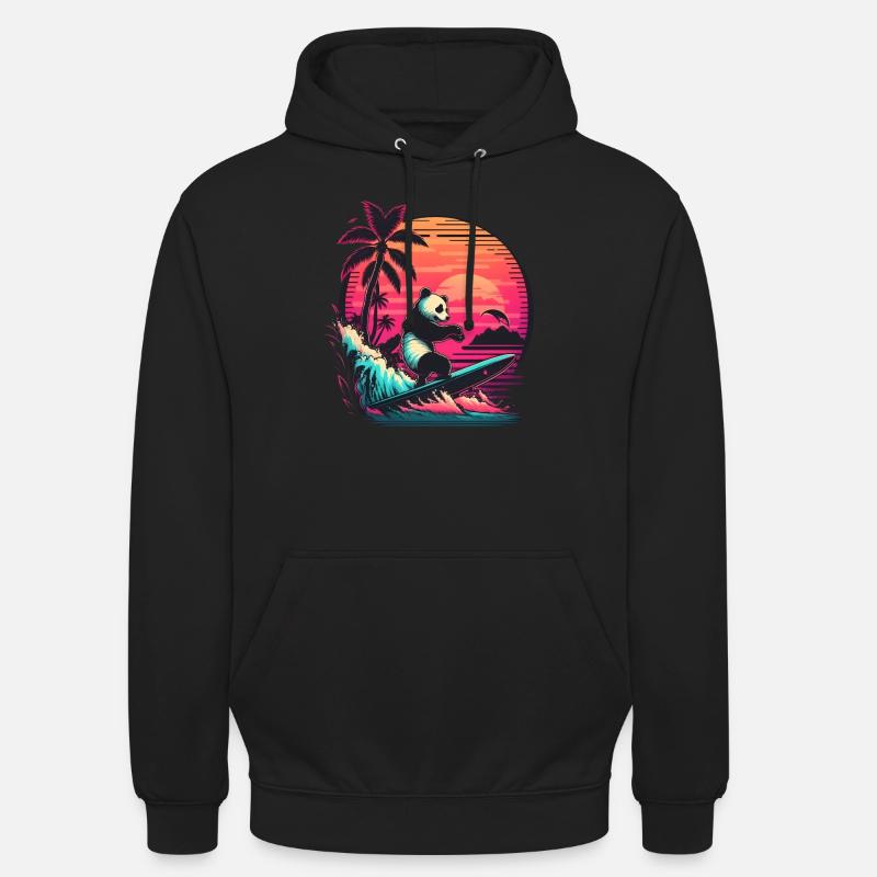 Synthwave surfing Panda Sunset - Sweat-shirt à capuche unisexe - noir