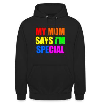 my mom says im special - Unisex Hoodie - Schwarz - Vorne - Alina (178cm) & Michal (187cm)