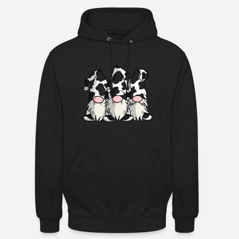 Gnomes mignons d’impression de vache - Sweat-shirt à capuche unisexe - noir