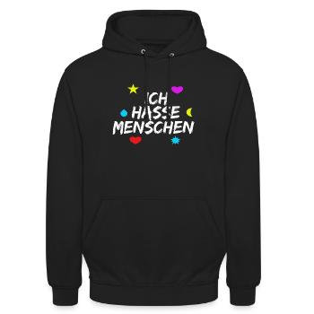 Ich hasse Menschen Hass - Unisex Hoodie - Schwarz - Vorne - Alina (178cm) & Michal (187cm)