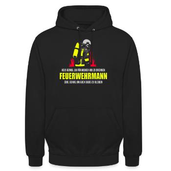 FEUERWEHRMANN HEIß & COOL FEUERWEHR GESCHENK - Unisex Hoodie - Schwarz - Vorne - Alina (178cm) & Michal (187cm)