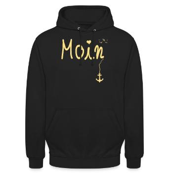 Moin Begrüßung Moin mit Möwe - Unisex Hoodie - Schwarz - Vorne - Alina (178cm) & Michal (187cm)