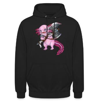 Lustiges Axolotl mit Axt Barbar Krieger Geschenk - Unisex Hoodie - Schwarz - Vorne - Alina (178cm) & Michal (187cm)