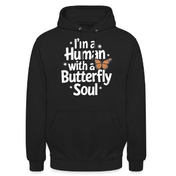 Schmetterling Monarchfalter Bunt Schmetterlinge - Unisex Hoodie - Schwarz - Vorne - Alina (178cm) & Michal (187cm)