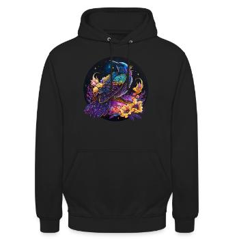 Oiseau de nuit, merle, rossignol, fleurs, en détresse - Sweat-shirt à capuche unisexe - noir - Devant - Alina (178cm) & Michal (187cm)