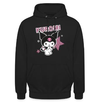 Kuromi With Lettering And Stars In Leo Style - Unisex Hoodie - black - Front - Alina (178cm) & Michal (187cm)