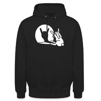 Kaninchen Schatten Hand ROCK Musik HARD ROCK Fan - Unisex Hoodie - Schwarz - Vorne - Alina (178cm) & Michal (187cm)