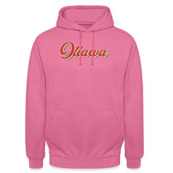 Calgary Kanada Schriftzug – Retro Typografie - Unisex Hoodie - Pink - Vorne - Alina (178cm) & Michal (187cm)
