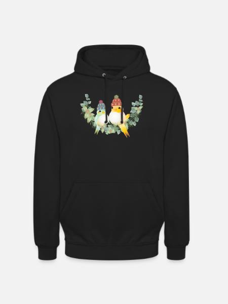 Dos pájaros coloridos con sombrero de bobble para Navidad - Sudadera con capucha unisex - negro