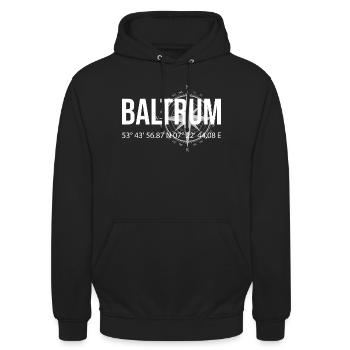 Koordinaten Baltrum - Unisex Hoodie - Schwarz - Vorne - Alina (178cm) & Michal (187cm)