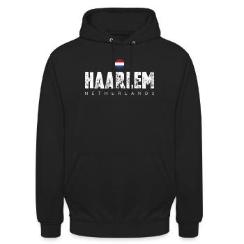 Haarlem Distressed Logo - Unisex Hoodie - black - Front - Alina (178cm) & Michal (187cm)