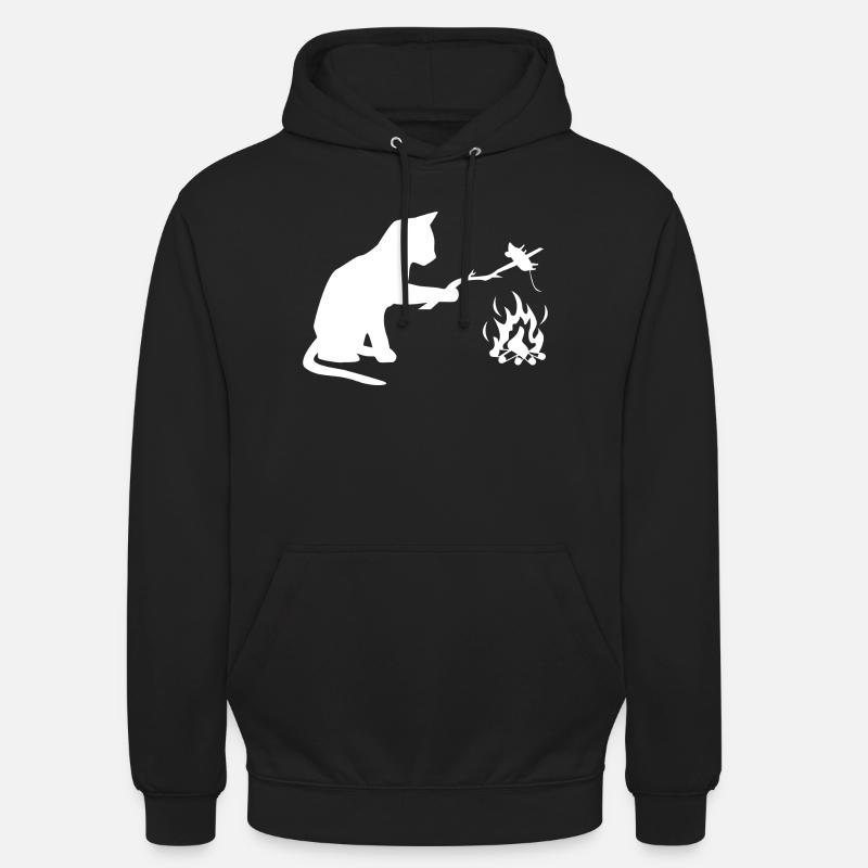 Chat au barbecue, camping, BBQ - Sweat-shirt à capuche unisexe - noir