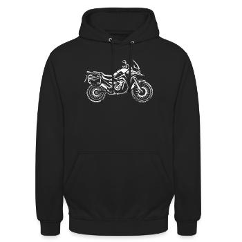 Reise Enduro Motorrad - Biker Tour Symbol - Unisex Hoodie - Schwarz - Vorne - Alina (178cm) & Michal (187cm)