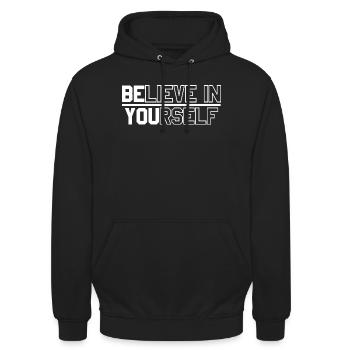 Motivational text design for self-confidence - Unisex Hoodie - black - Front - Alina (178cm) & Michal (187cm)