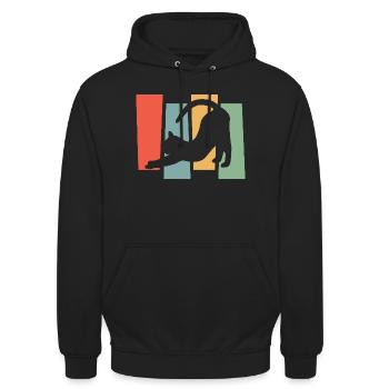 Cat silhouette in front of color blocks - Unisex Hoodie - black - Front - Alina (178cm) & Michal (187cm)