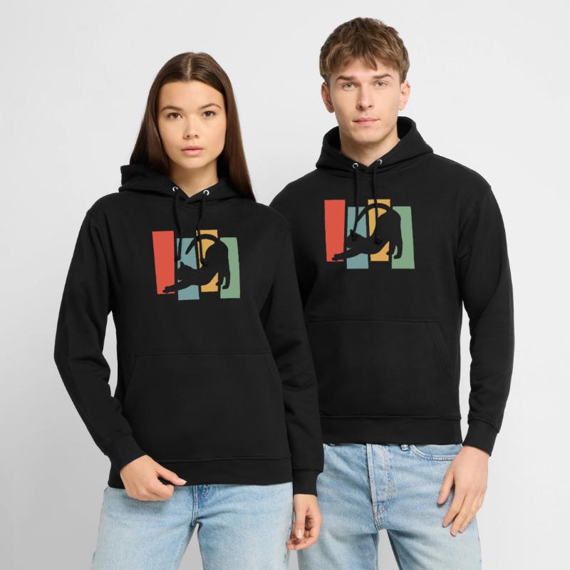 Silhouette de chat devant des blocs de couleur Sweat-shirt à capuche unisexe