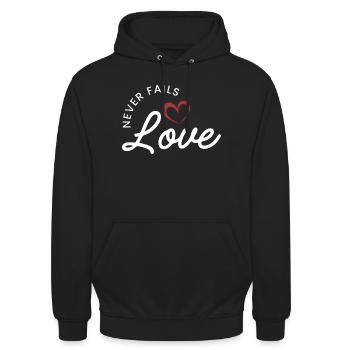 ❤️L’amour ne manque jamais - 1 Corinthiens 13:8 - Sweat-shirt à capuche unisexe - noir - Devant - Alina (178cm) & Michal (187cm)