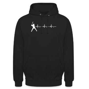 Baseball EKG Herzschlag Baseballschläger - Unisex Hoodie - Schwarz - Vorne - Alina (178cm) & Michal (187cm)