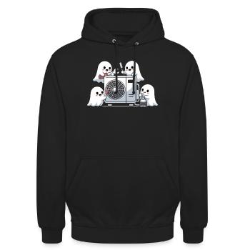 Halloween HVAC Geist Lustiges Klima Technik Motiv - Unisex Hoodie - Schwarz - Vorne - Alina (178cm) & Michal (187cm)