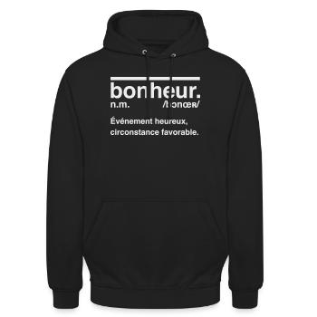 Bonheur Définition Style Dictionnaire - Sweat-shirt à capuche unisexe - noir - Devant - Alina (178cm) & Michal (187cm)