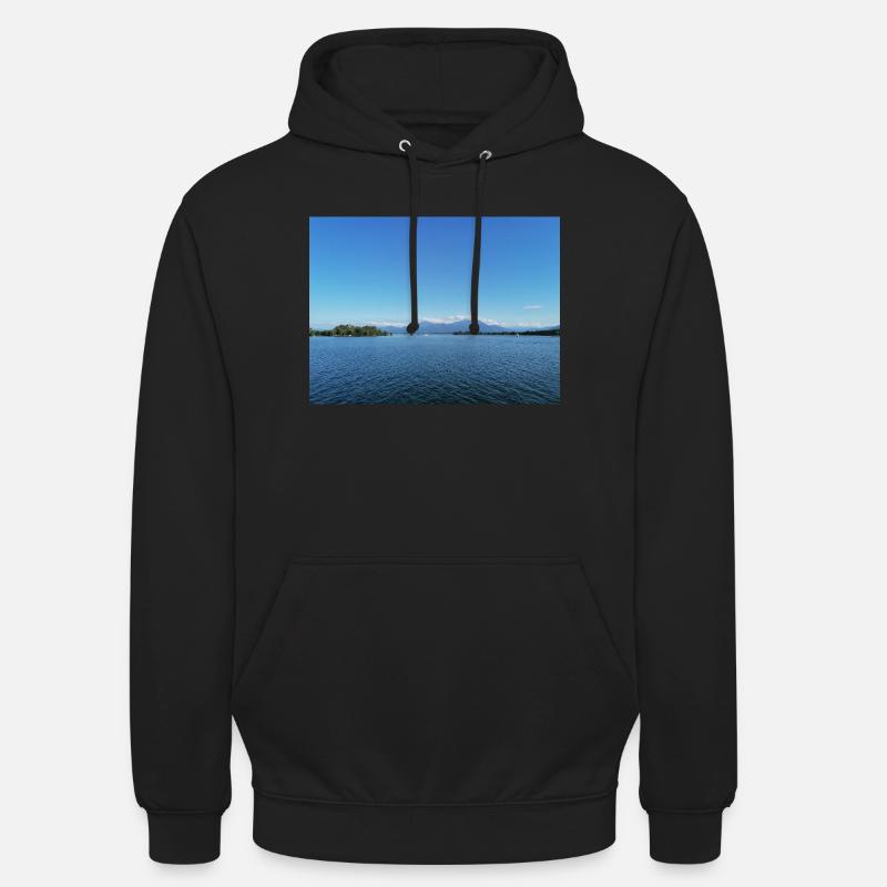Blauer Bergsee und Bergpanorama - Unisex Hoodie - Schwarz