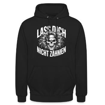 Ne te laisse pas apprivoiser le design de crânes - Sweat-shirt à capuche unisexe - noir - Devant - Alina (178cm) & Michal (187cm)