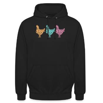 Fans de poulet - Coq - Coq - Poulet fleur - Bio - Sweat-shirt à capuche unisexe - noir - Devant - Alina (178cm) & Michal (187cm)