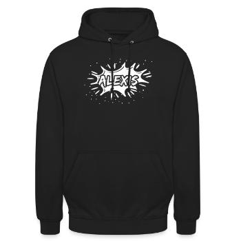 Geschenk Alexis - Unisex Hoodie - Schwarz - Vorne - Alina (178cm) & Michal (187cm)