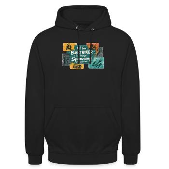 Ich bin Elektriker Spannung ins Leben - Unisex Hoodie - Schwarz - Vorne - Alina (178cm) & Michal (187cm)