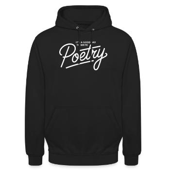 Gedichtschrift auf Black Tee - Unisex Hoodie - Schwarz - Vorne - Alina (178cm) & Michal (187cm)