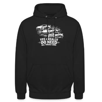 Ja, ich brauche wirklich all diese Autos! (Lustige - Unisex Hoodie - Schwarz - Vorne - Alina (178cm) & Michal (187cm)