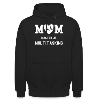 Mama, Meisterin des Multitasking, lustiges Mutterschaftszitat - Unisex Hoodie - Schwarz - Vorne - Alina (178cm) & Michal (187cm)