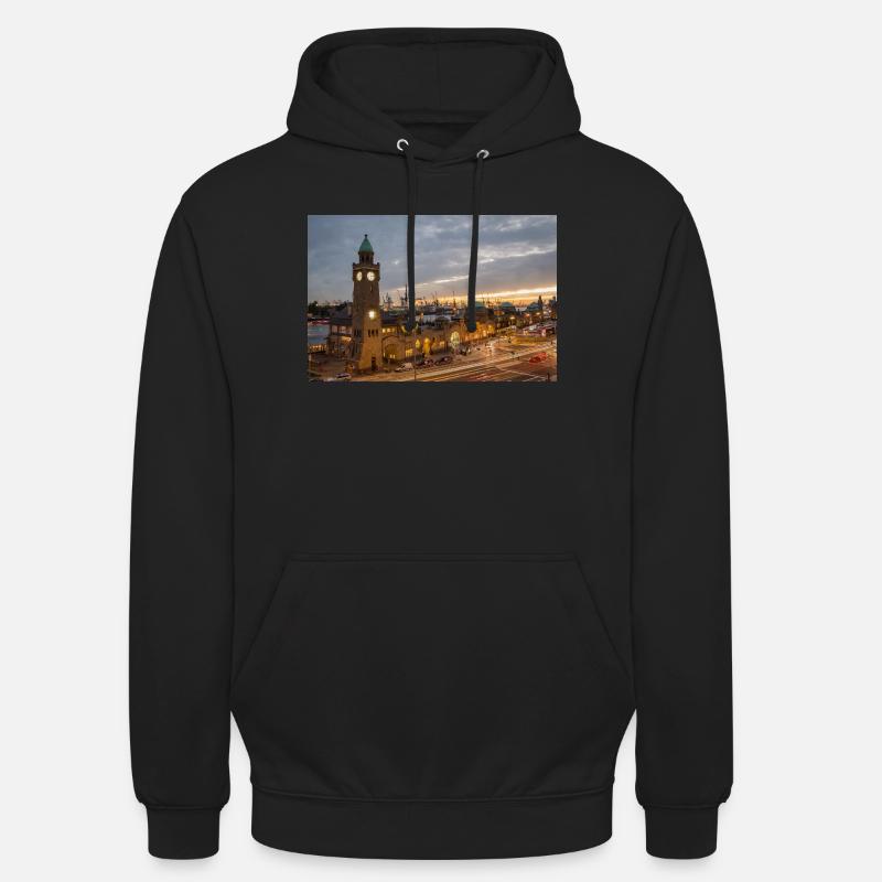 Landungsbrücken am Abend - Affiche - Sweat-shirt à capuche unisexe - noir