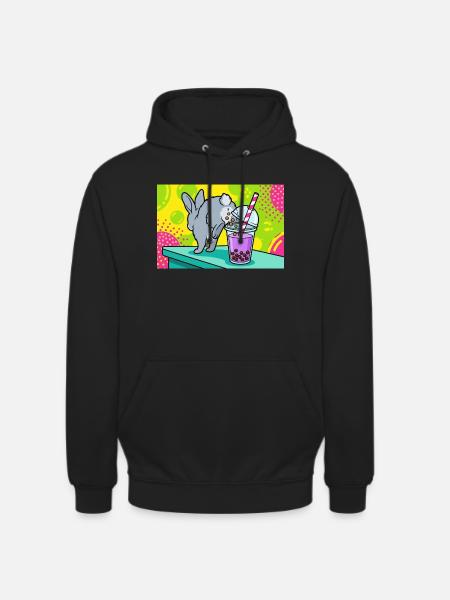 Cute Bunny Funny Boba Bubble Tea - Unisex Hoodie - black